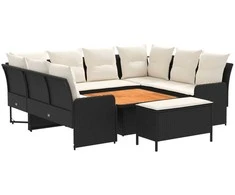 Baldų komplektai su pagalve 7 pcs Juoda ir kreminė PE ratanas