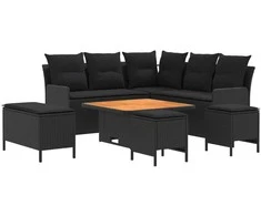 Baldų komplektai su pagalve 7 pcs Juoda PE ratanas