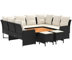 Baldų komplektai su pagalve 8 pcs Juoda ir kreminė PE ratanas