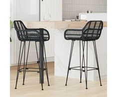 Baro Kėdė 2 pcs Juoda 55 x 52 x 105 cm Ratanas ir Geležis