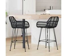 Baro Kėdė 2 pcs Juoda 55 x 52 x 92 cm Ratanas ir Geležis