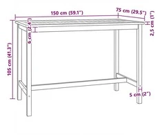 Baro stalas Natūrali 150 x 75 x 105 cm Kieto teka medžio