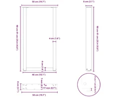 Kavos staliuko kojelės, U formos, 2 vnt., balta, 50x(90-91) cm