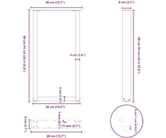 Kavos staliuko kojelės, U formos, 2 vnt., balta, 40x(90-91) cm
