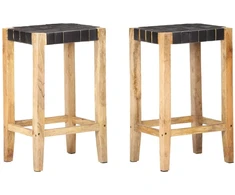 Baro taburetės, 2vnt., juodos spalvos, 75cm, tikra oda