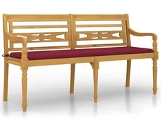 Batavia suoliukas su vyno raudona pagalvėle, 150cm, tikmedis