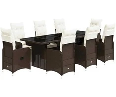 Bistro komplektas su pagalvėlėmis, 9 dalių, rudas, poliratanas