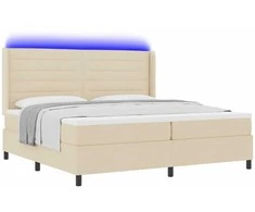LED Čiužinio Lova su čiužiniu Kreminė 200 x 200 cm audinys