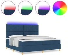 LED Čiužinio Lova su galvūgalio Mėlyna 200 x 200 cm audinys