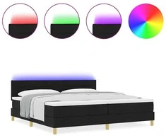 LED Čiužinio Lova su galvūgalio Juodas 200 x 200 cm audinys