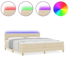 LED Čiužinio Lova su galvūgalio Kreminė 200 x 200 cm audinys