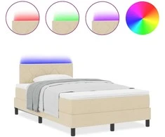 Kiemas lova su LED juostelėmis Kreminė 120 x 200 cm audinys