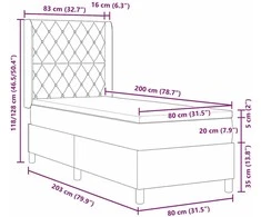 Kiemas lova su čiužiniu Šviesiai pilka 80 x 200 cm Aksomas