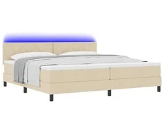 Kiemas lova su čiužiniu su LED Kreminė 200 x 200 cm audinys