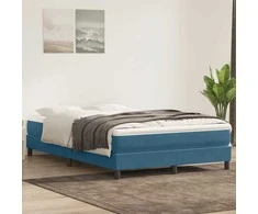 Box Spring Lova be čiužinio Tamsiai mėlyna 160x220 cm aksomas
