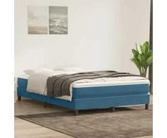 Box Spring Lova be čiužinio Tamsiai mėlyna 140x220 cm aksomas