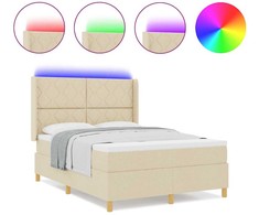 Kiemas lova su LED juostelėmis Kreminė 160 x 200 cm audinys