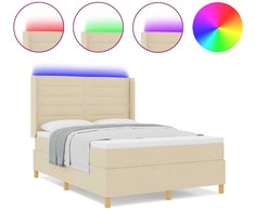 Kiemas lova su LED juostelėmis Kreminė 140 x 200 cm audinys