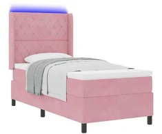 Kiemas lova su čiužiniu su LED Rožinė 90 x 200 cm Aksomas