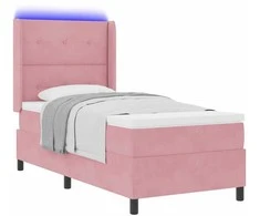 Kiemas lova su čiužiniu su LED Rožinė 90 x 190 cm Aksomas