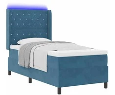 Kiemas lova su čiužiniu su LED Mėlyna 90 x 190 cm Aksomas