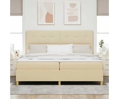 Kiemas lova su čiužiniu Kreminė 200 x 200 cm audinys