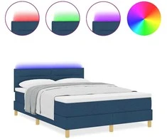 LED Čiužinio Lova su pagalve Mėlyna 140 x 200 cm audinys