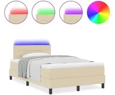 Kiemas lova su LED juostelėmis Kreminė 120 x 190 cm audinys