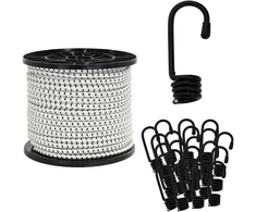 Bungee virvės su kabliukais 10 mm Juoda ir Balta PP ir guma