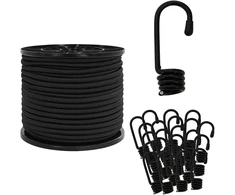 Bungee virvės su kabliukais 10 mm Juoda PP ir guma