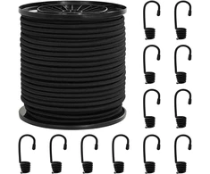 Bungee virvės su kabliukais 4 mm Juoda PP ir guma
