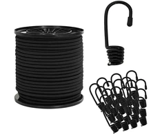 Bungee virvės su kabliukais 4 mm Juoda PP ir guma