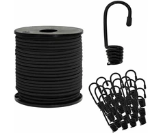 Bungee virvės su kabliukais 6 mm Juoda PP ir guma