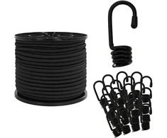 Bungee virvės su kabliukais 8 mm Juoda PP ir guma