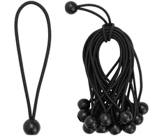 Bungee virvės su kamuoliukais 100 vnt. Juoda 4 mm x 22 cm