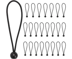 Bungee virvės su kamuoliukais 24 vnt. Juoda 4 mm x 22 cm