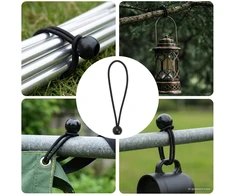 Bungee virvės su kamuoliukais 24 vnt. Juoda 4 mm x 22 cm