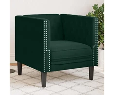 Česterfildo sofa-kėdė, tamsiai žalia, aksomas