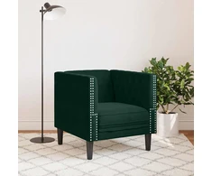 Česterfildo sofa-kėdė, tamsiai žalia, aksomas
