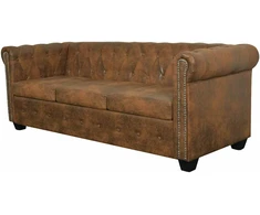 Chesterfield Sofa 3-vietis Ruda Dirbtinė Oda