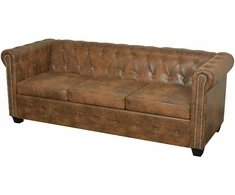 Chesterfield Sofa 3-vietis Ruda Dirbtinė Oda