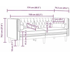 Sofa Šviesiai pilka 174 x 74,5 x 70,5 cm Aksomas