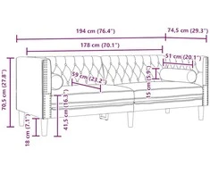 Sofa Tamsiai pilka 194 x 74,5 x 70,5 cm Aksomas