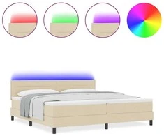 Kiemas lova su LED juostelėmis Kreminė 200 x 200 cm audinys