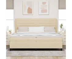 Kiemas lova su čiužiniu Kreminė 200 x 200 cm audinys