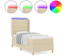 Kiemas lova su LED juostelėmis Kreminė 90 x 200 cm audinys