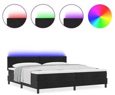 LED Čiužinio Lova su galvūgalio Juoda 200 x 200 cm Aksomas