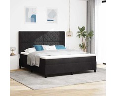 Kiemas lova su LED juostelėmis Juoda 180 x 200 cm Aksomas