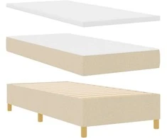 Kiemas lova su LED juostelėmis Kreminė 100 x 200 cm audinys