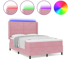 Kiemas lova su čiužiniu su LED Rožinė 160 x 200 cm Aksomas